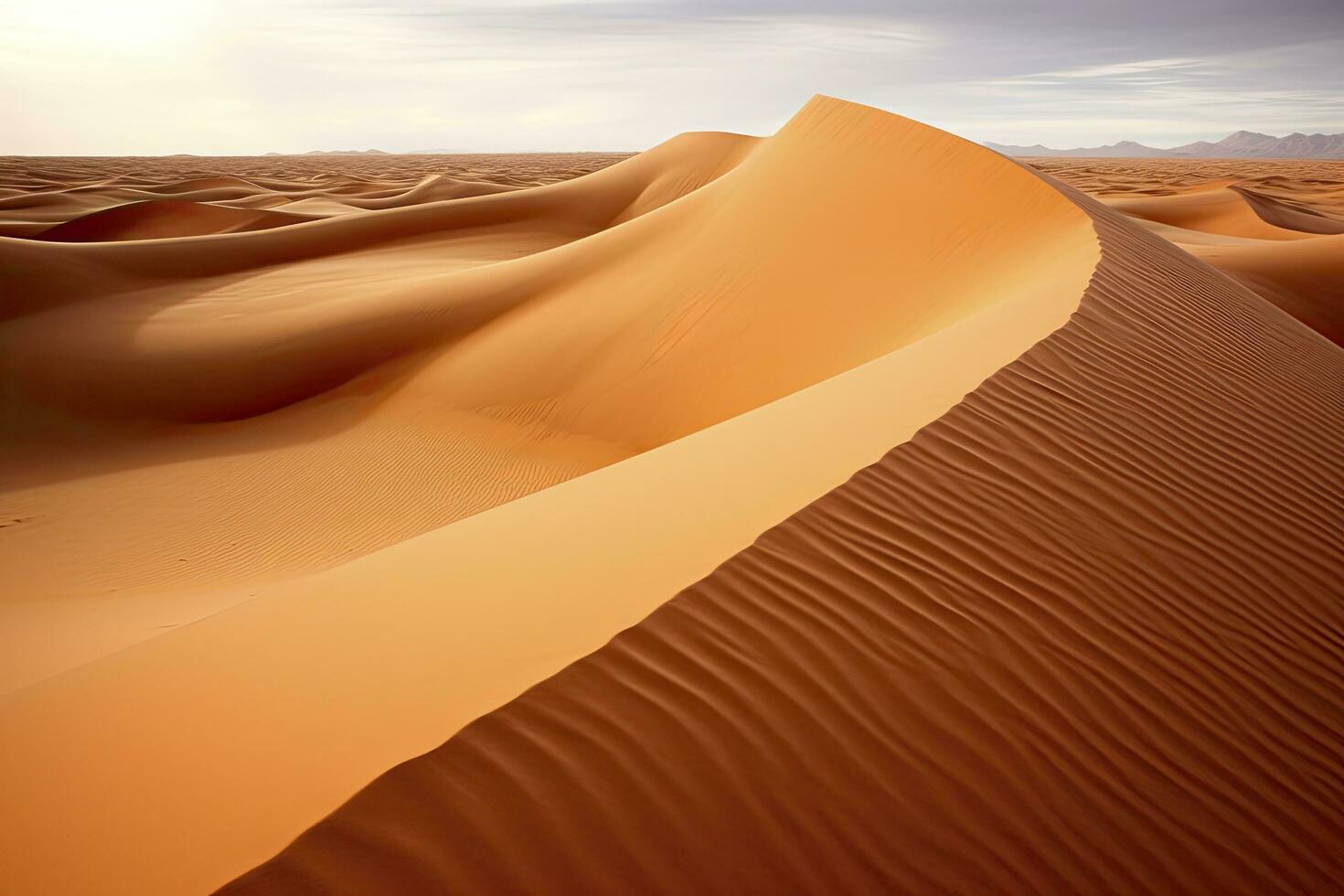 AI generated Rolling orange sand dunes and sand ripples.AI Generated. photo