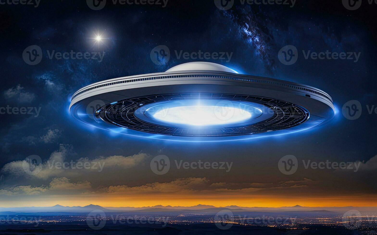 AI generated an alien spaceship flying over a field photo