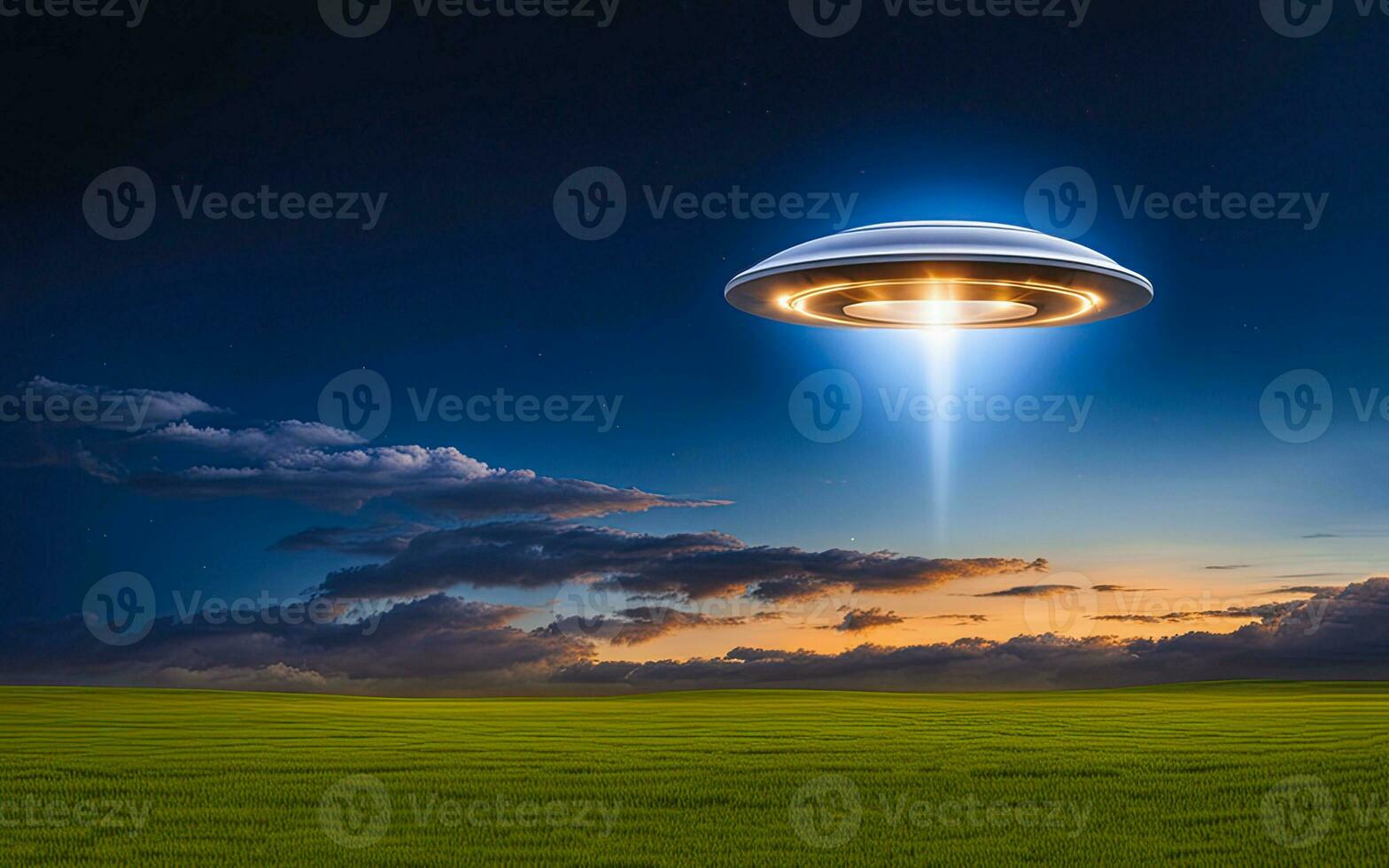 AI generated an alien spaceship flying over a field photo