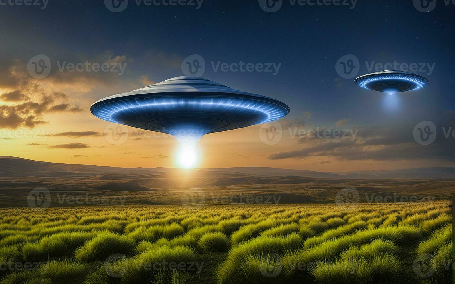 AI generated an alien spaceship flying over a field photo