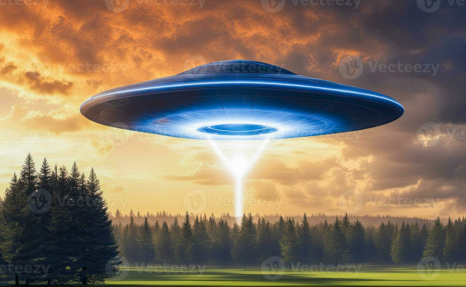 AI generated an alien spaceship flying over a field photo