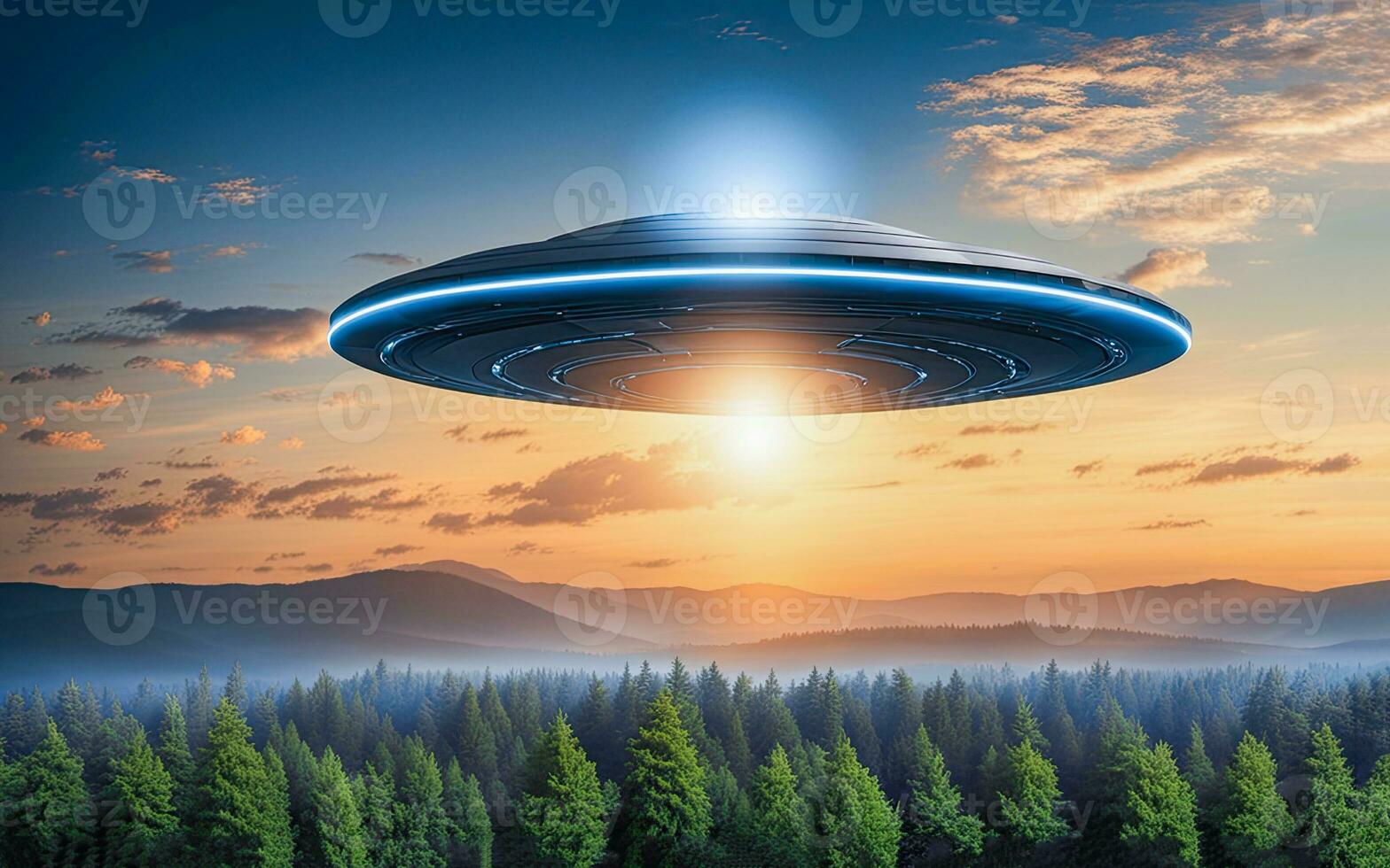 AI generated an alien spaceship flying over a field photo