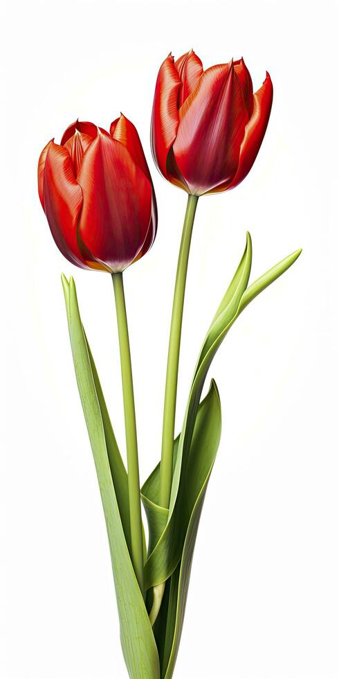 AI generated Red tulips isolated on white background. AI Generated photo