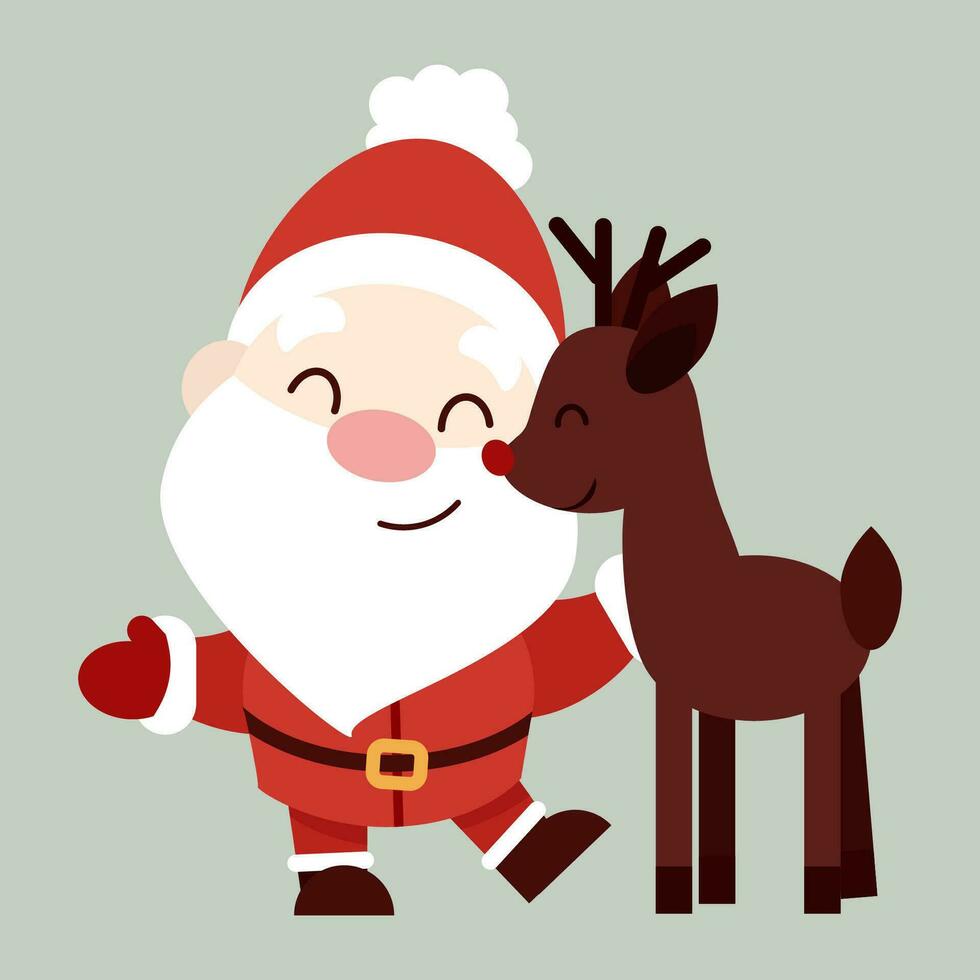Cute flat character Santa Claus hugging deer vector
