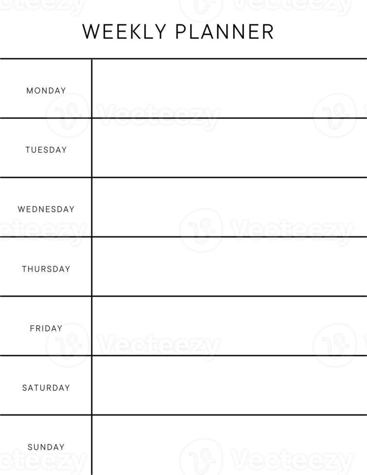 Weekly planner page. Notebook pages for notes and goals. planner page template. Modern Business organizer. photo