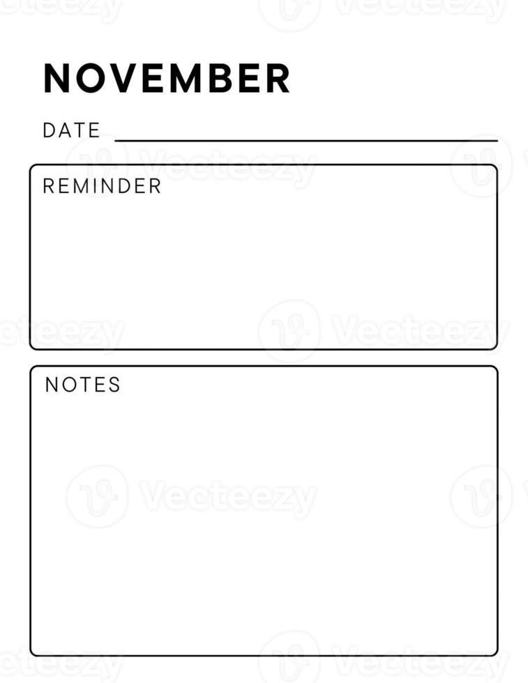 Minimalistic monthly planner page. Notebook pages for notes and goals. planner page template. Modern Business organizer photo
