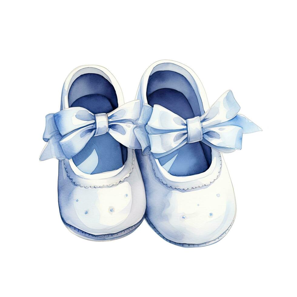 AI generated Watercolor newborn small shoes isolated white background. AI Generated photo