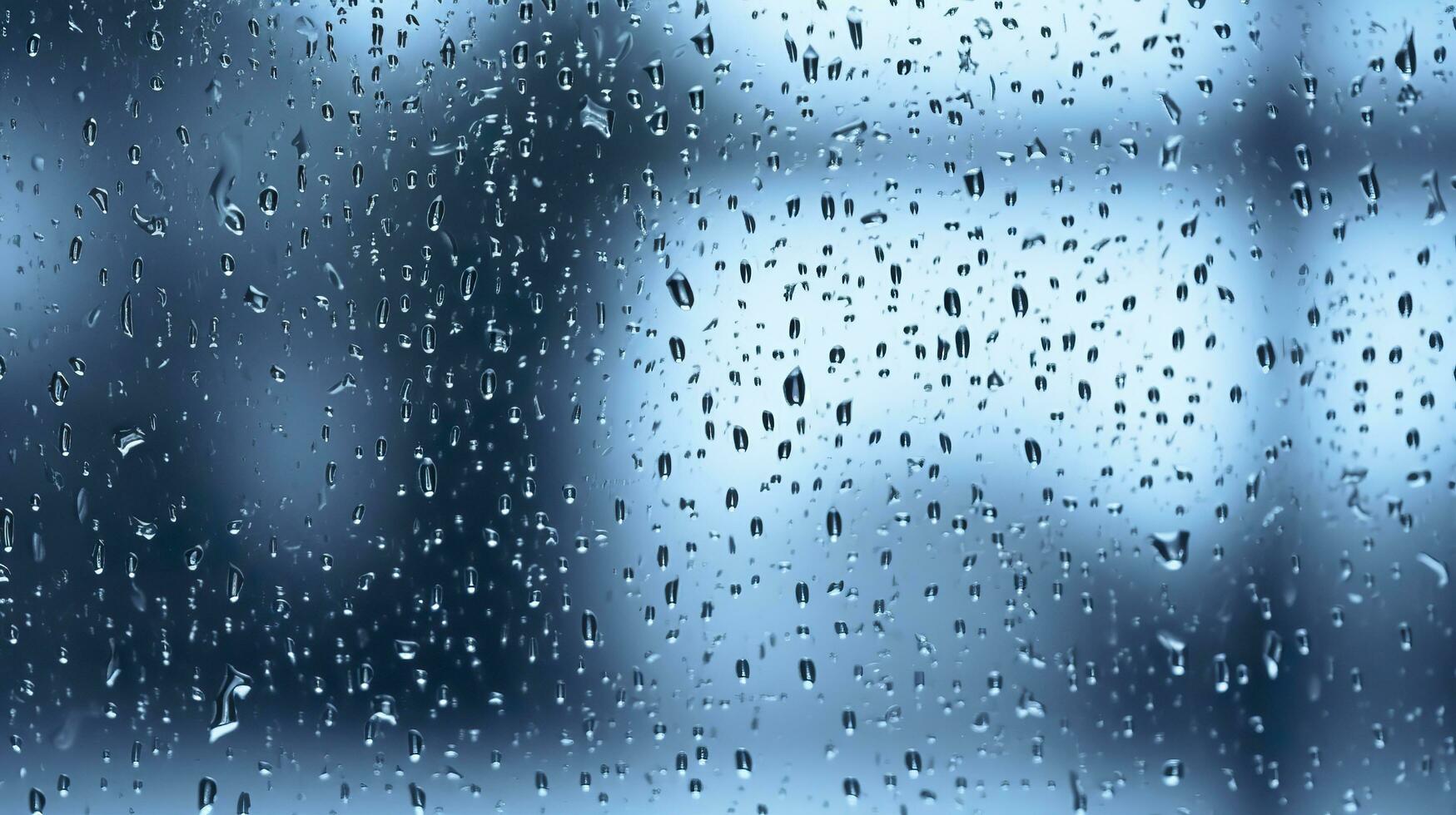 AI generated Raindrops on the window. Blue tone. Generative AI photo