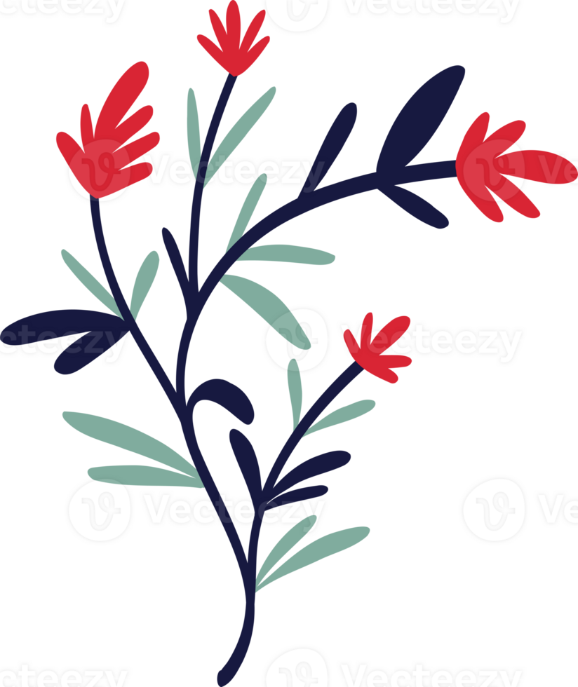 Elegant floral arrangement with red flowers in cartoon style. Cartoon illustration of flower png