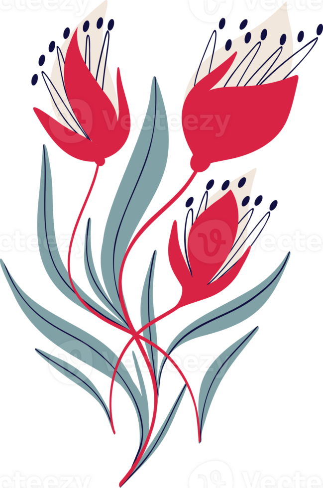 Elegant floral arrangement with red flowers in Chinese style. Cartoon illustration of flower png