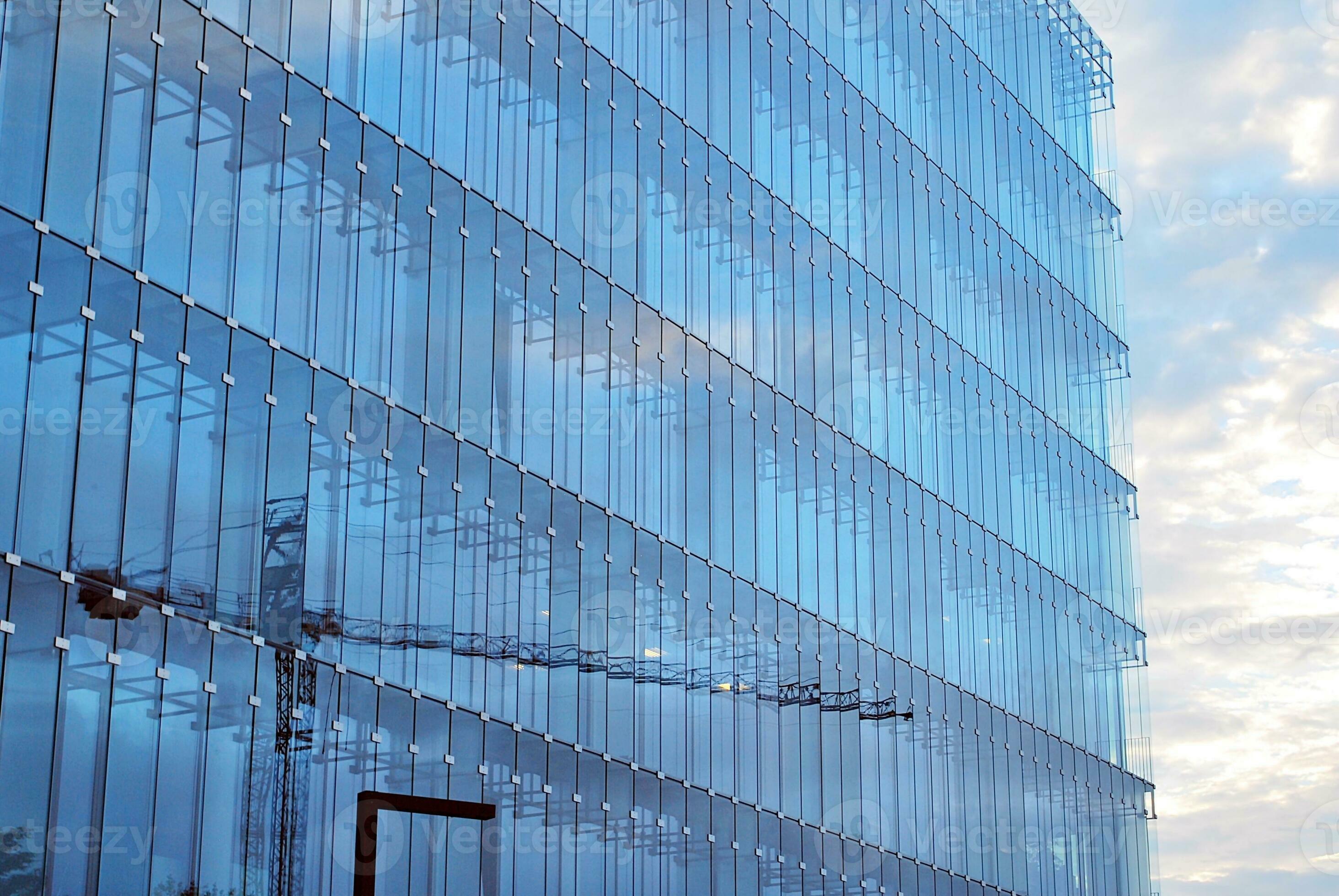 Fragment of glass and metal facade walls. Commercial office buildings ...