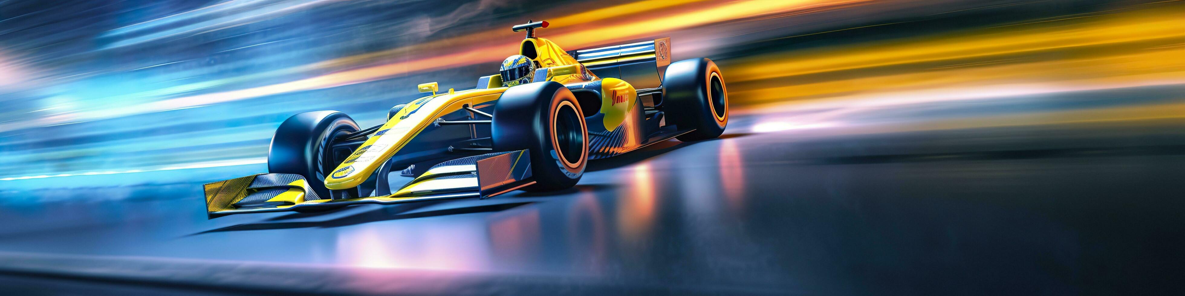 AI generated Racing car at high speed. Racer on a racing car passes the track. Motor sports competitive team racing. Motion blur background. Generative AI photo