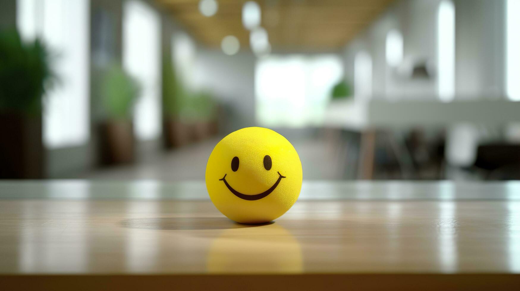 ai generado un amarillo sonriente pelota lata promover un positivo trabajo ambiente. generativo ai foto