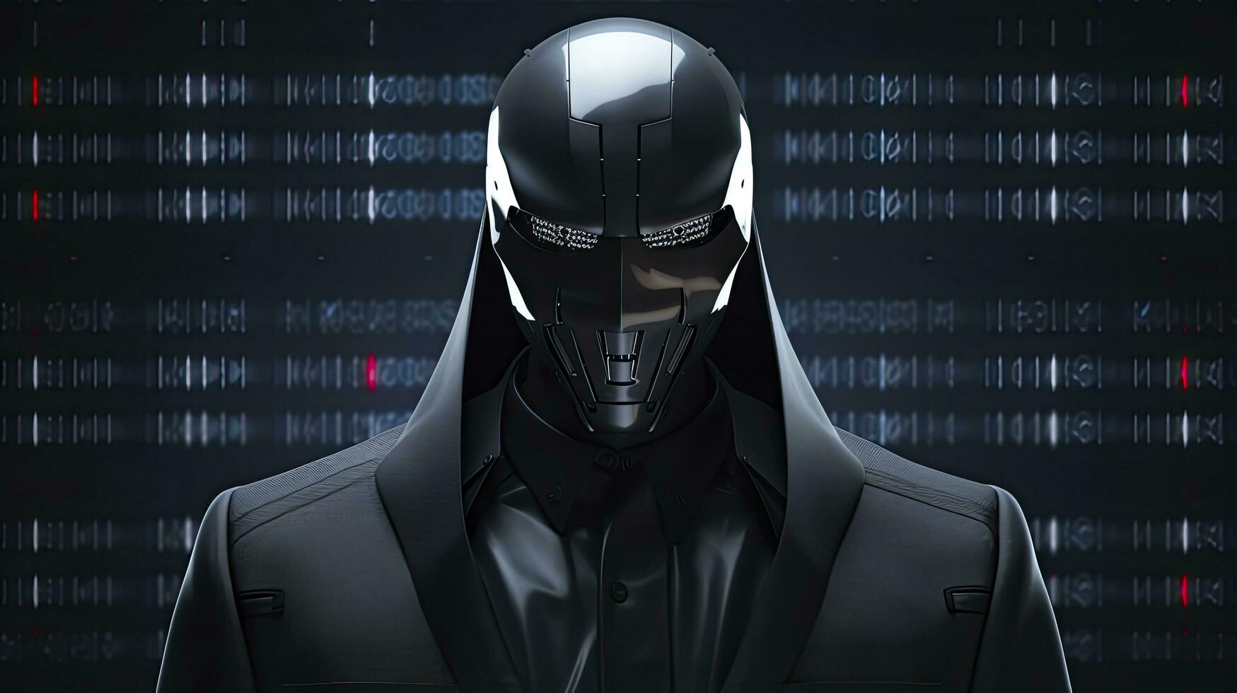 AI generated Binary Intrigue. Anonymous robotic hacker. Concept of hacking. AI Generated photo