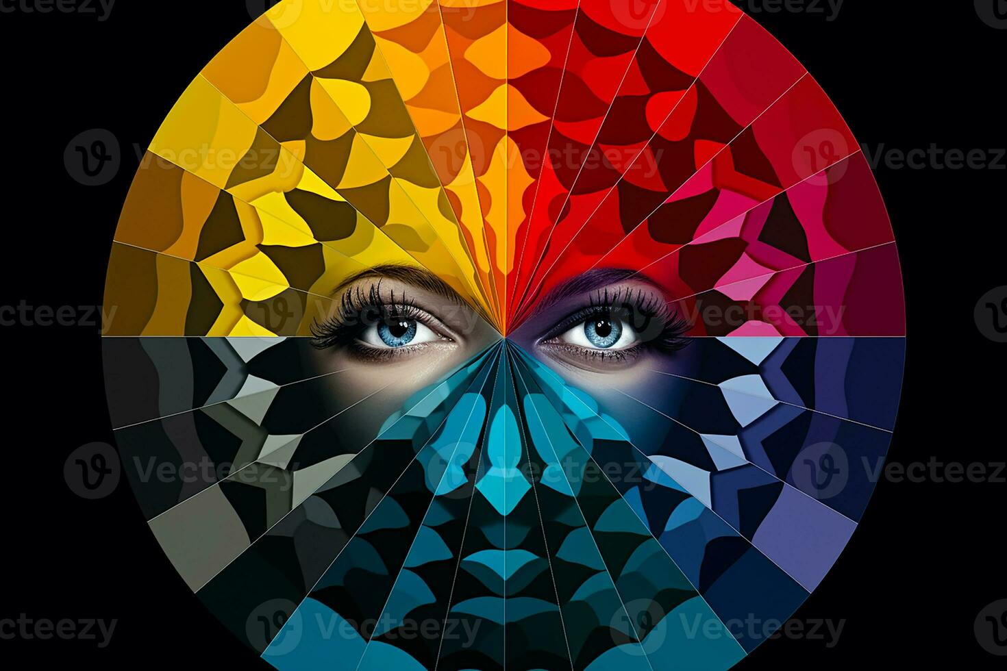 AI generated Face showcasing a spectrum of emotions arranged in a color wheel, emphasizing the diversity and complexity of feelings photo