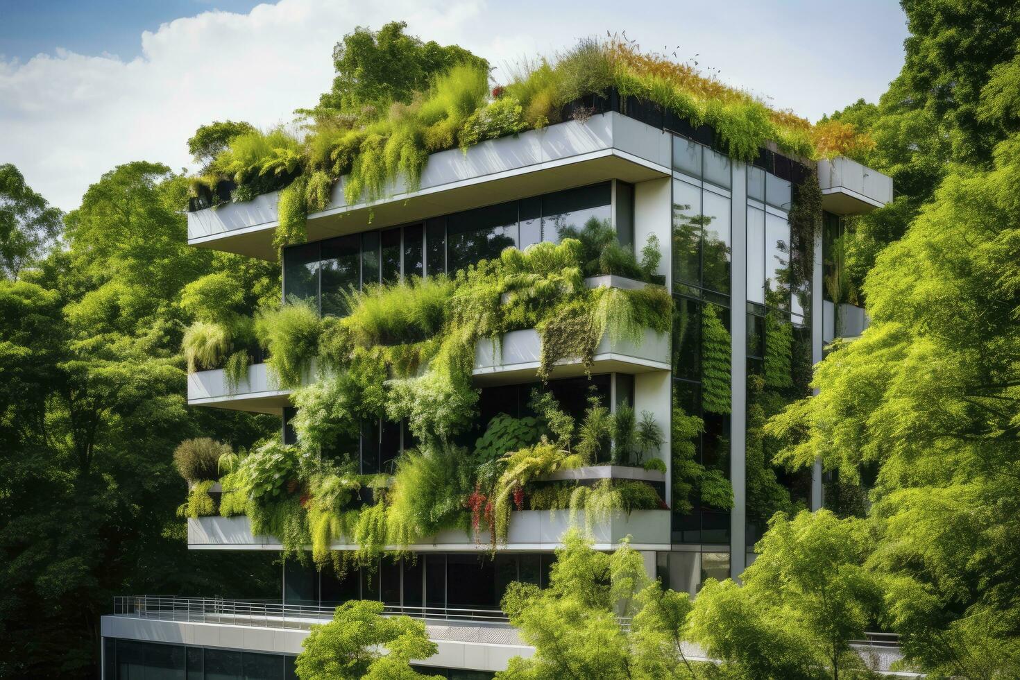 AI generated Office building with green environment. AI Generated photo