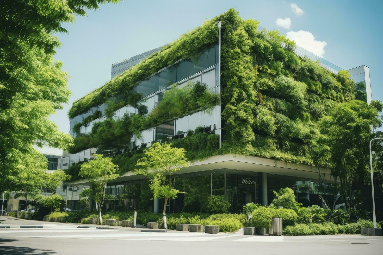 AI generated Office building with green environment. AI Generated photo