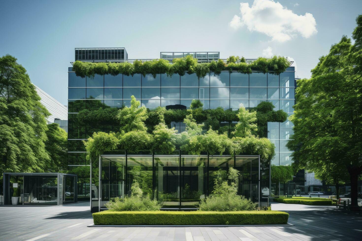 AI generated Office building with green environment. AI Generated photo