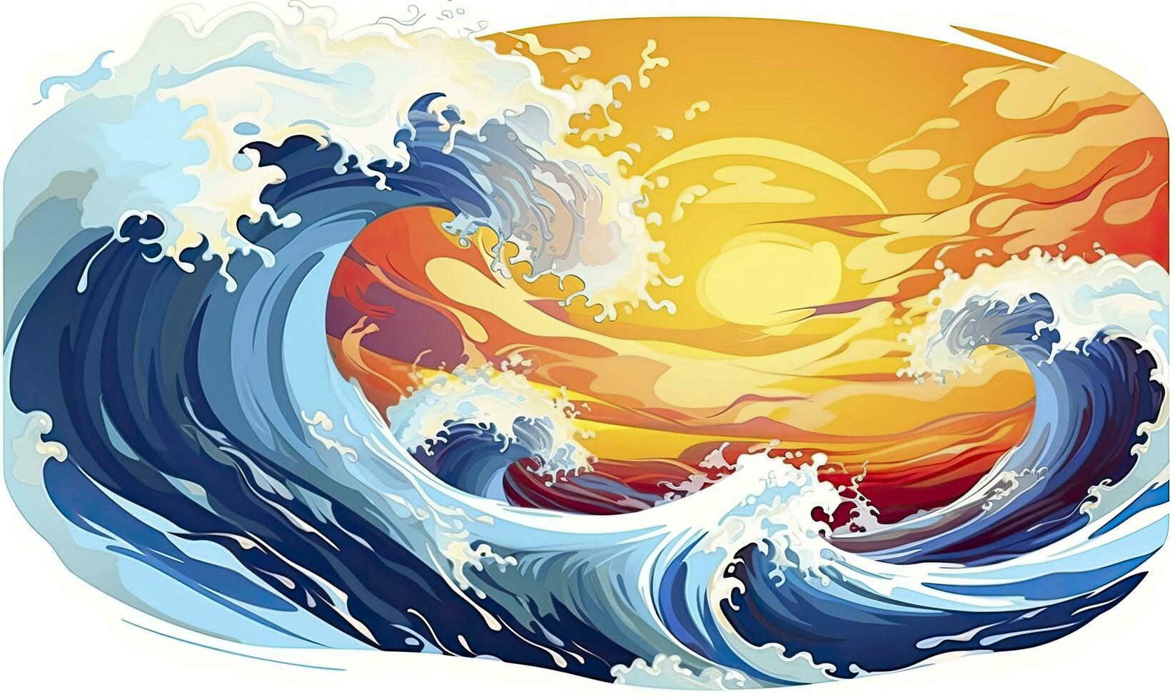 AI generated Ocean wave sun clouds, blue yellow abstract ocean wave. AI Generated. photo
