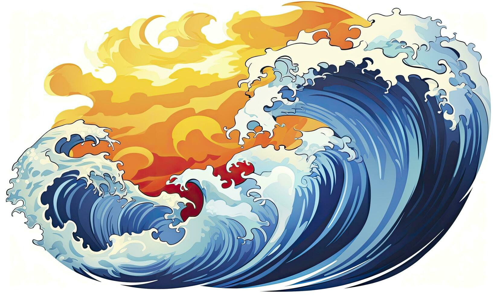 AI generated Ocean wave sun clouds, blue yellow abstract ocean wave. AI Generated. photo