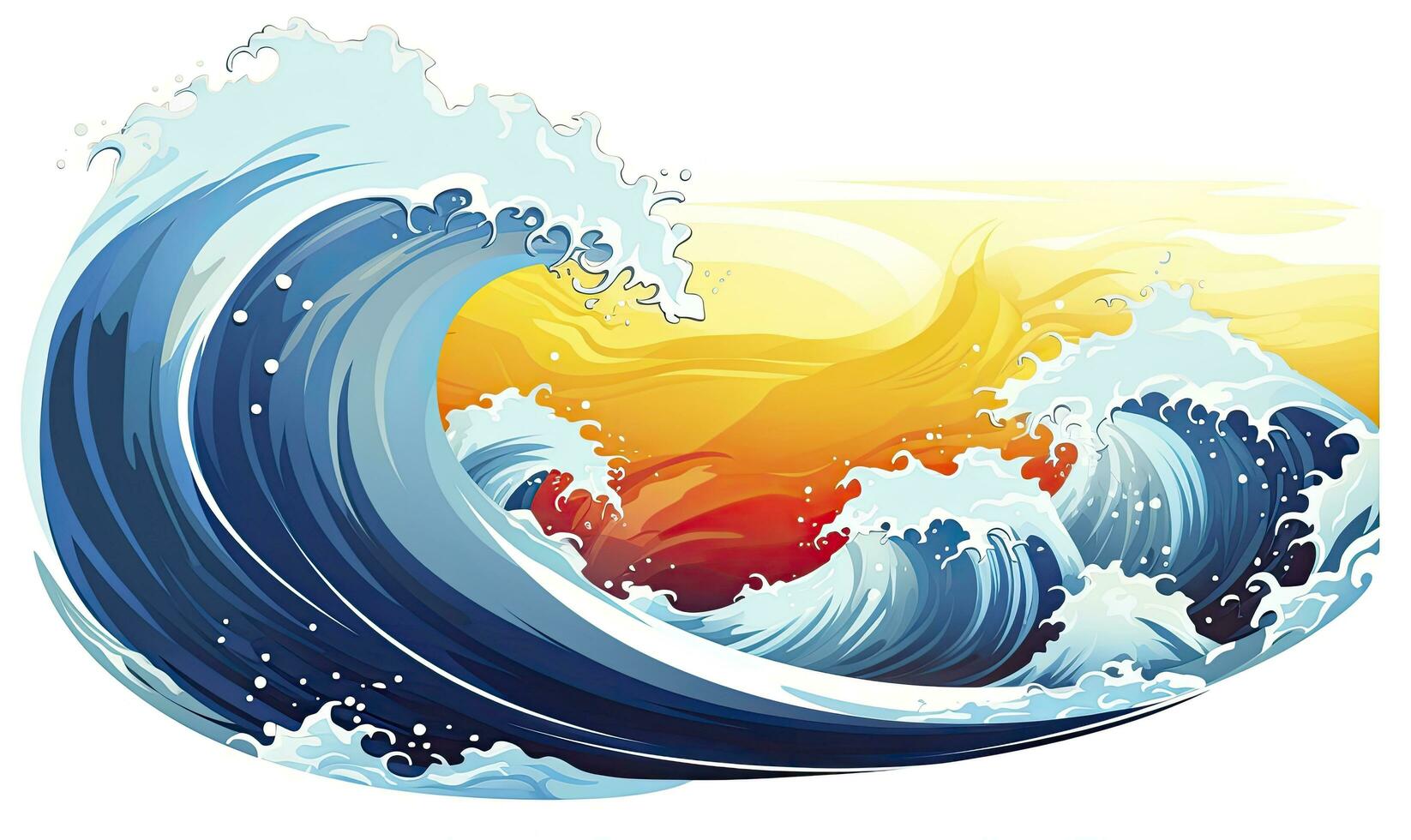 AI generated Ocean wave sun clouds, blue yellow abstract ocean wave. AI Generated. photo