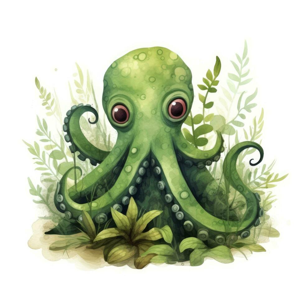 AI generated Watercolor Octopus for kids. AI Generated photo