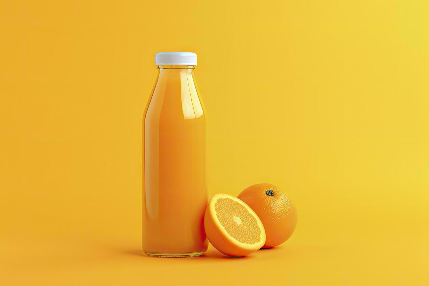 AI generated Orange Juice bottle on orange background. AI Generated photo