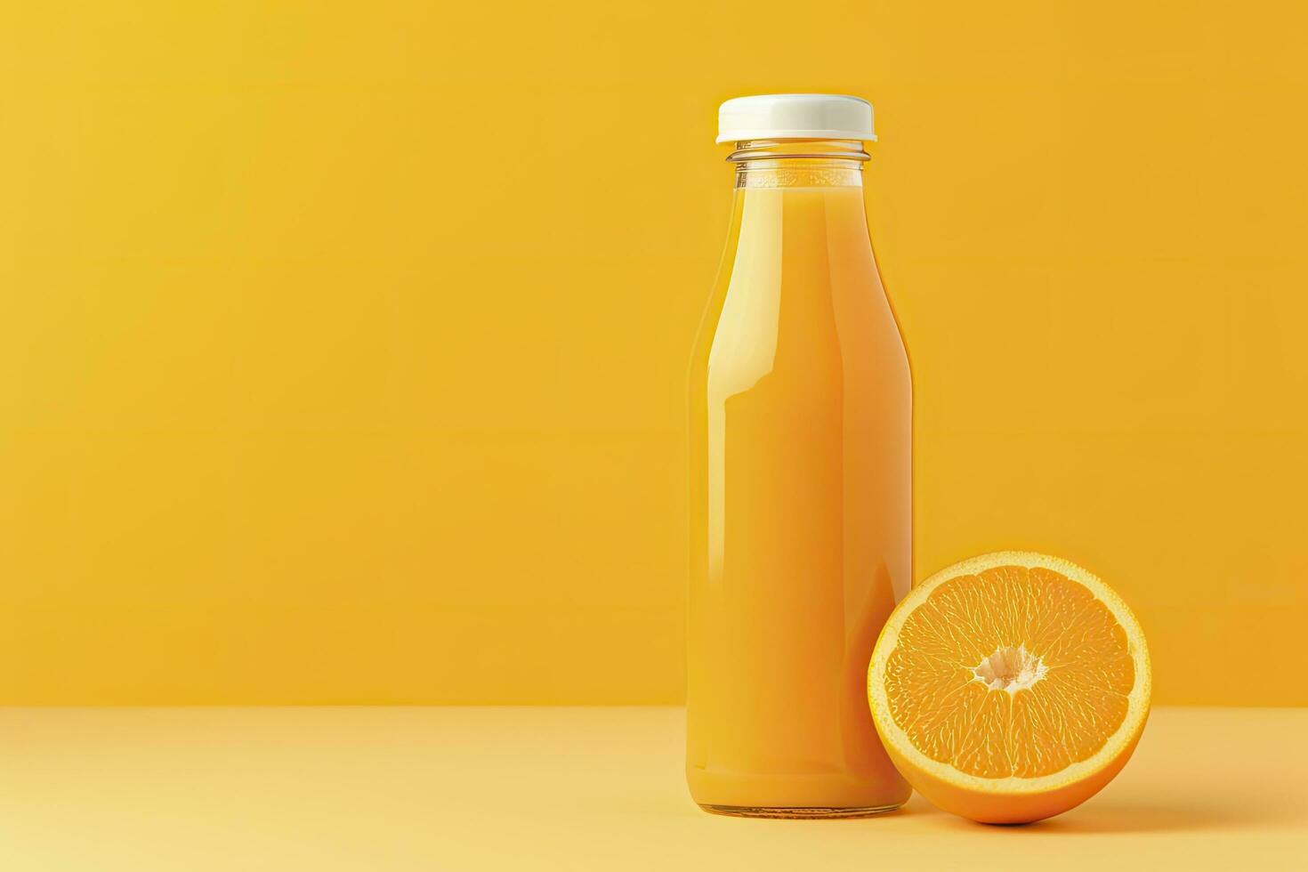 AI generated Orange Juice bottle on orange background. AI Generated photo