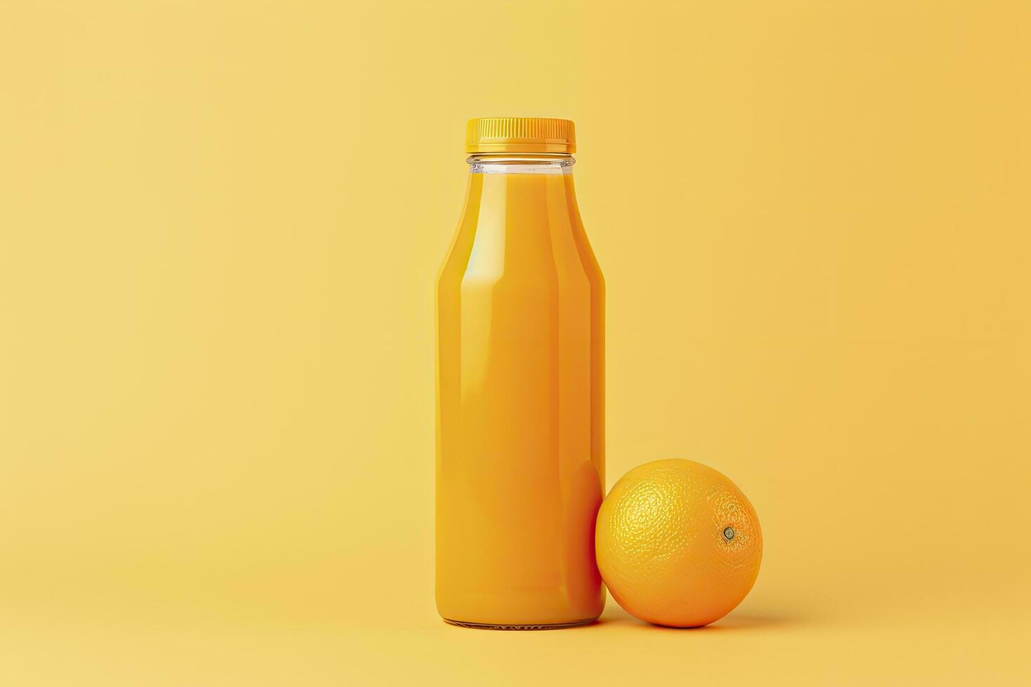 AI generated Orange Juice bottle on orange background. AI Generated photo