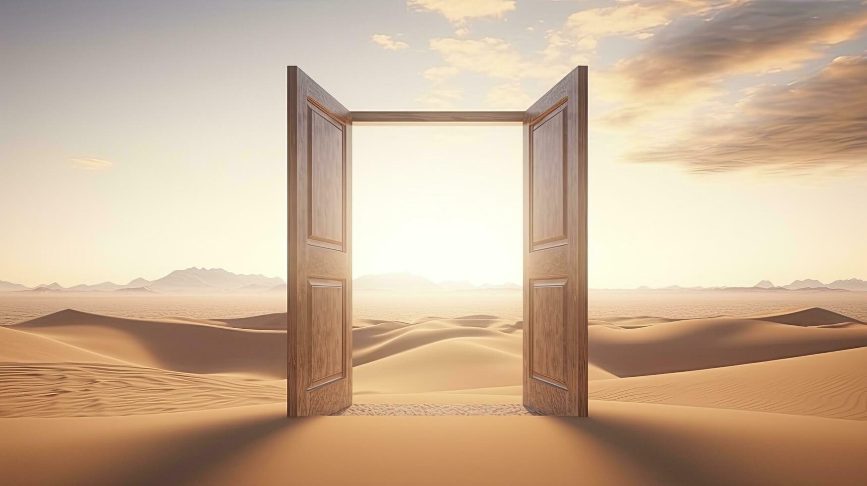 AI generated The opened door on the desert. Unknown and start up concept. AI Generated. photo