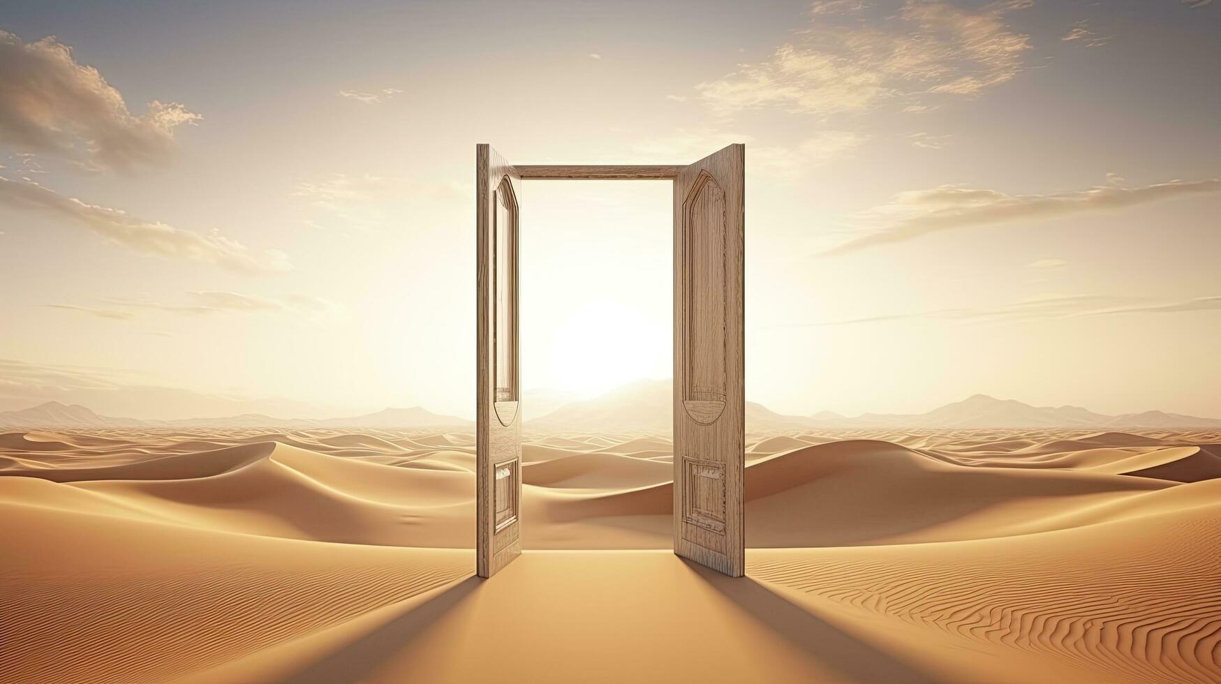 AI generated The opened door on the desert. Unknown and start up concept. AI Generated. photo