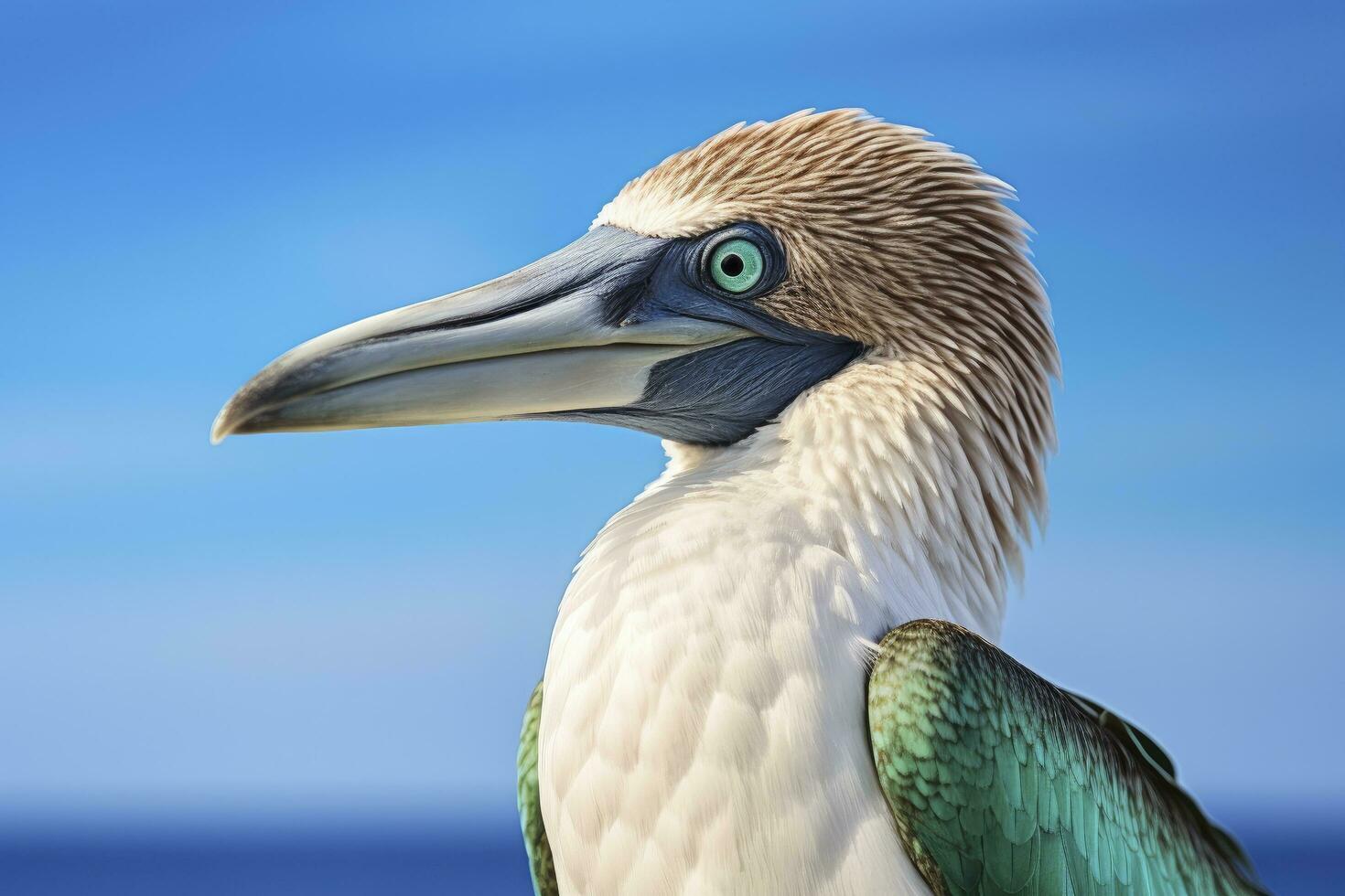 AI generated The rare blue-footed booby rests on the beach. AI Generated photo