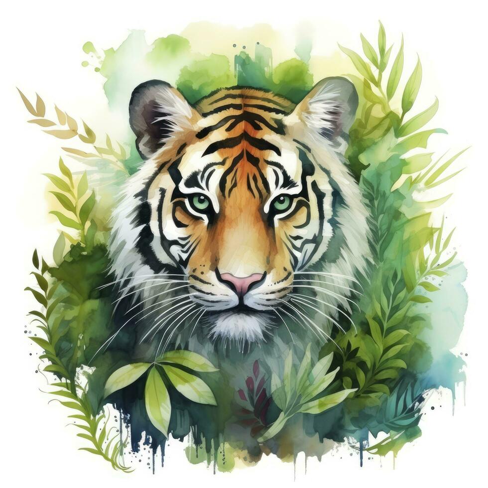 AI generated Watercolor Tiger for kids. AI Generated photo