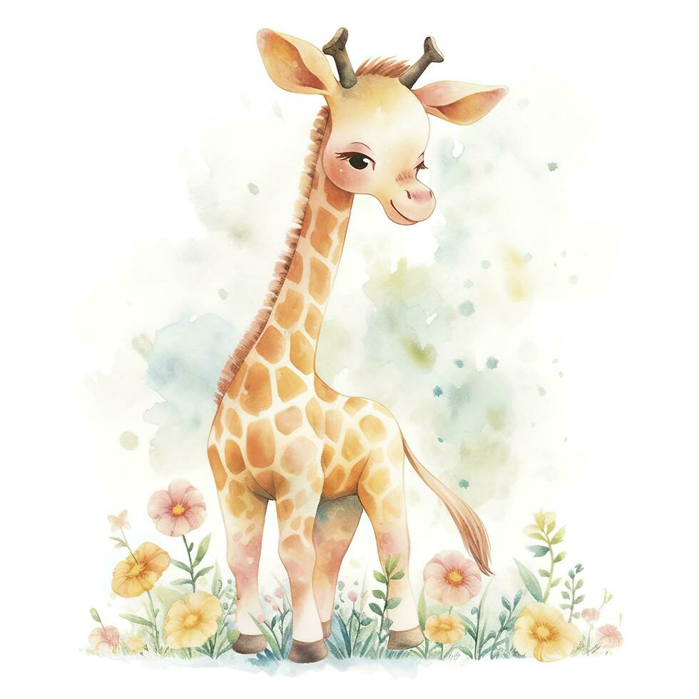 AI generated Watercolor Baby Giraffe. AI Generated photo