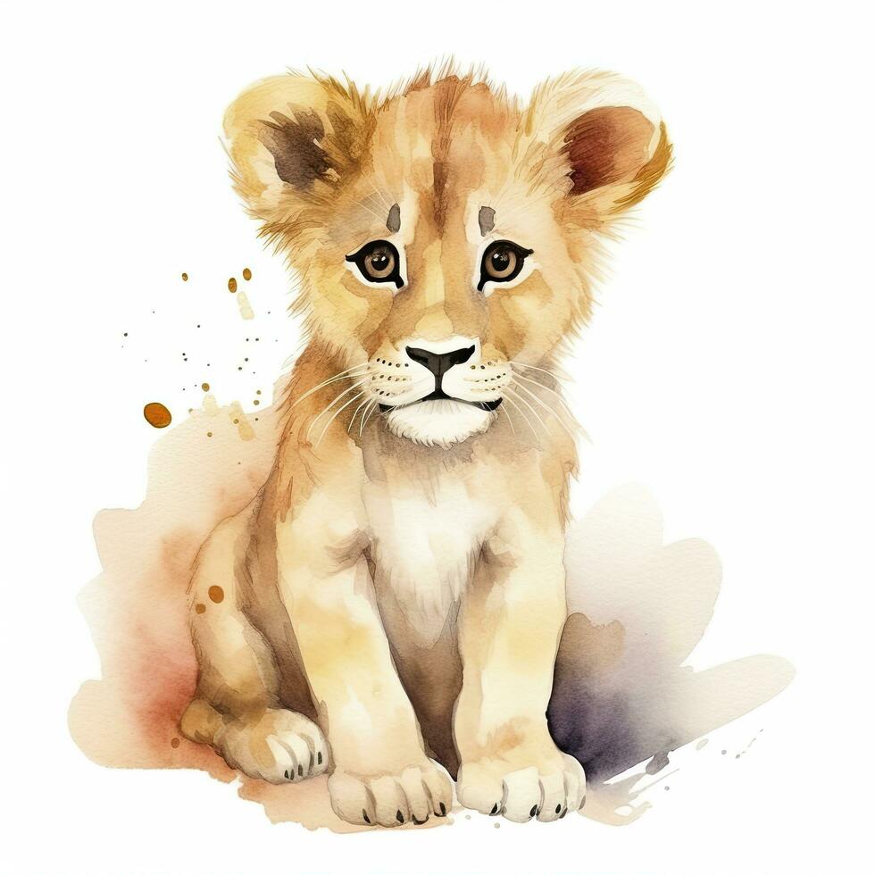AI generated Watercolor Baby Lion. AI Generated photo