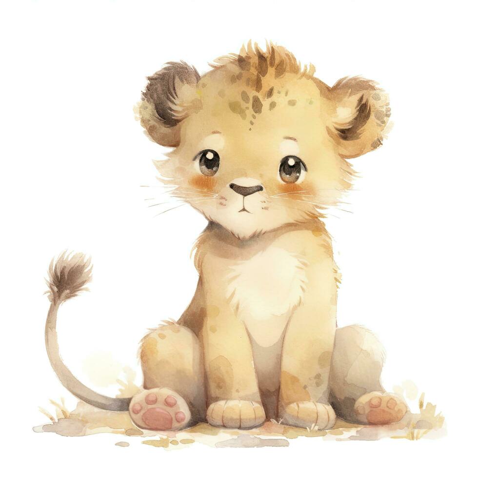 AI generated Watercolor Baby Lion. AI Generated photo