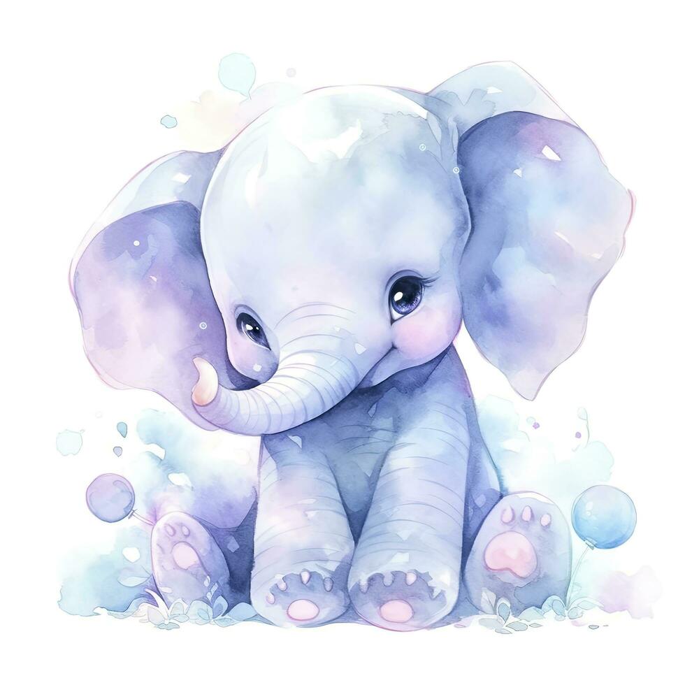 AI generated Watercolor Baby Elephant. AI Generated photo