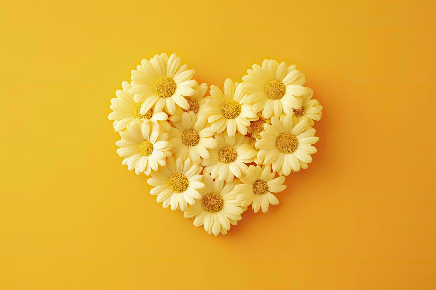 AI generated Yellow Heart Shaped By Yellow Daisies Over Yellow Background. AI Generated photo