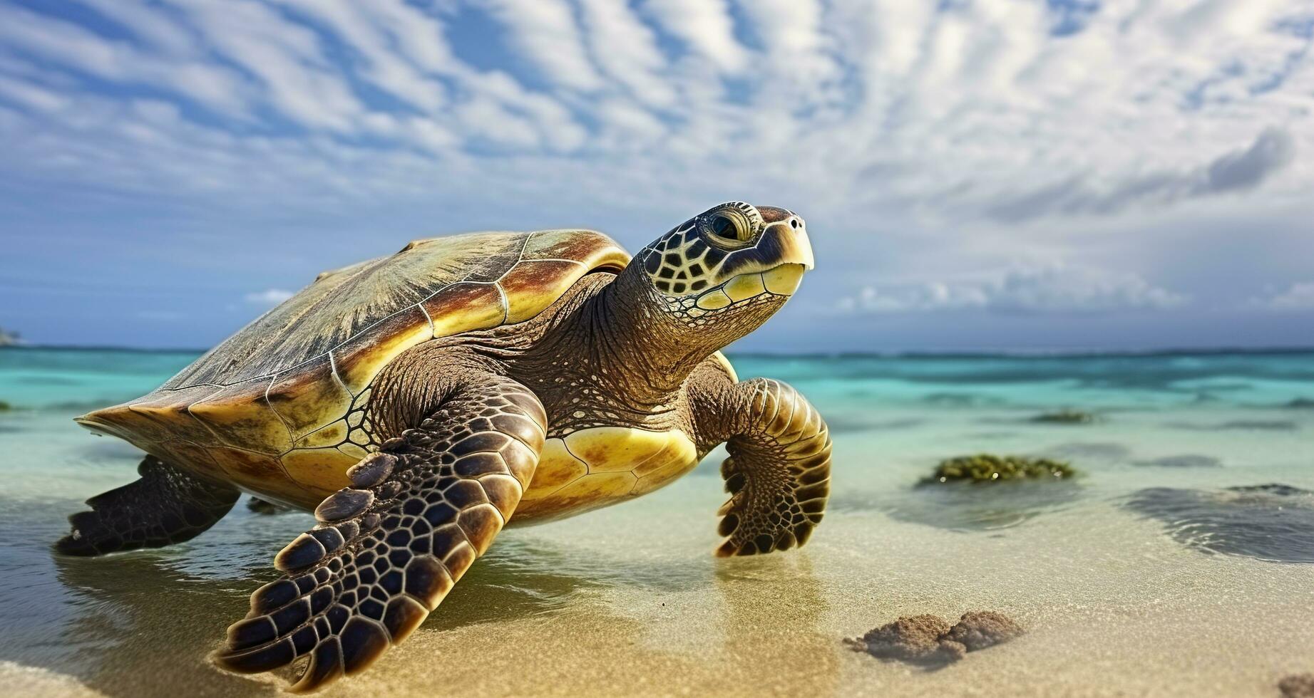 AI generated Photo of Sea turtle in the Galapagos island. Generative AI