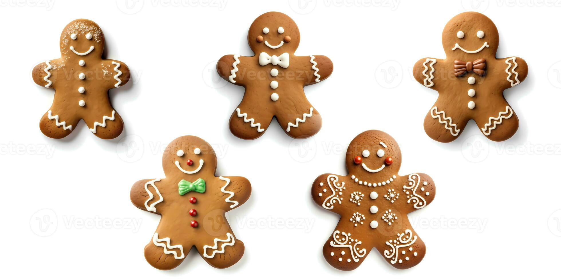 AI generated Gingerbread woman cookie for Christmas against white background. Isolated on white. photo