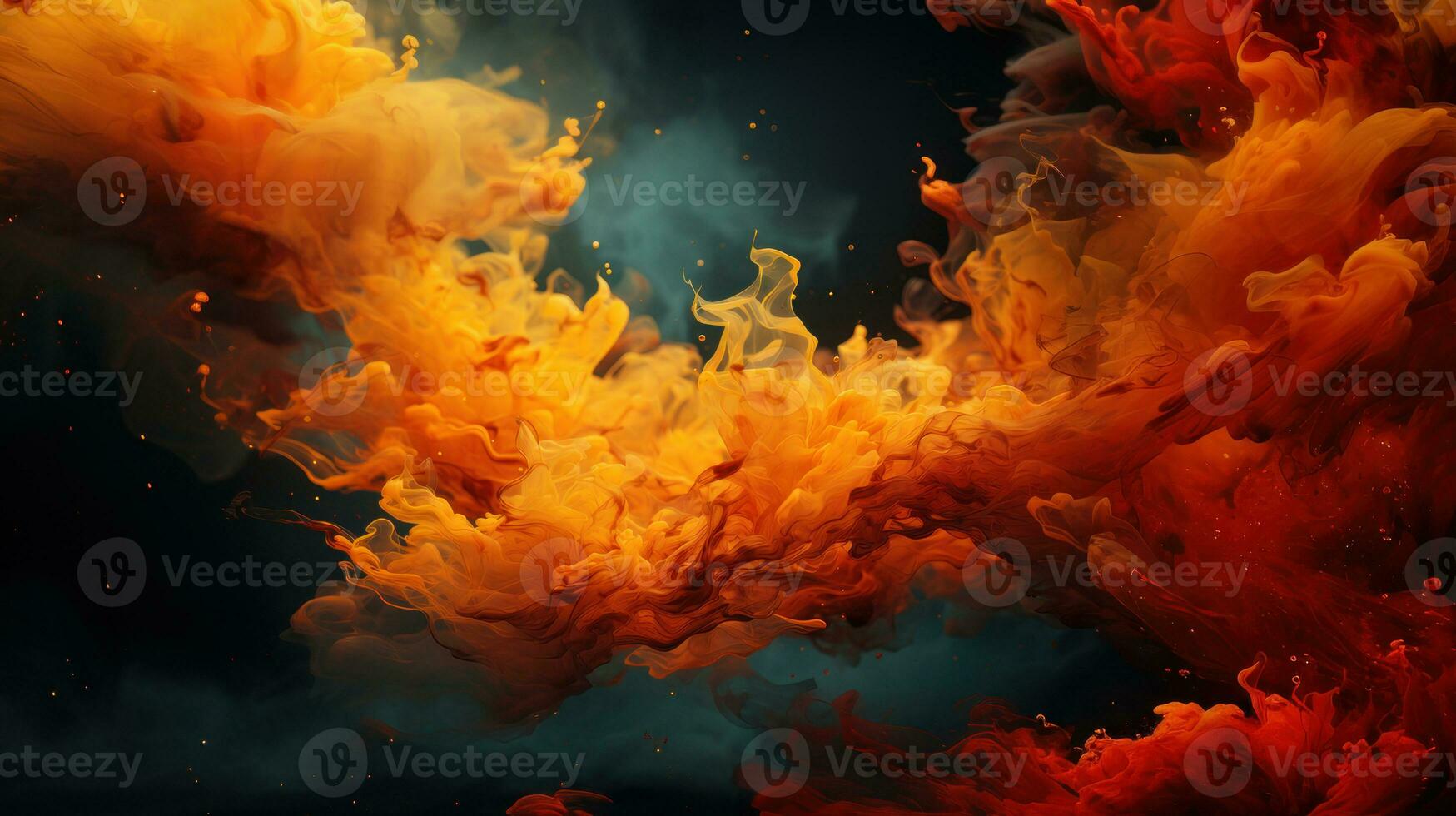 AI generated Colorful red and orange ink swirling in water. Abstract background. photo