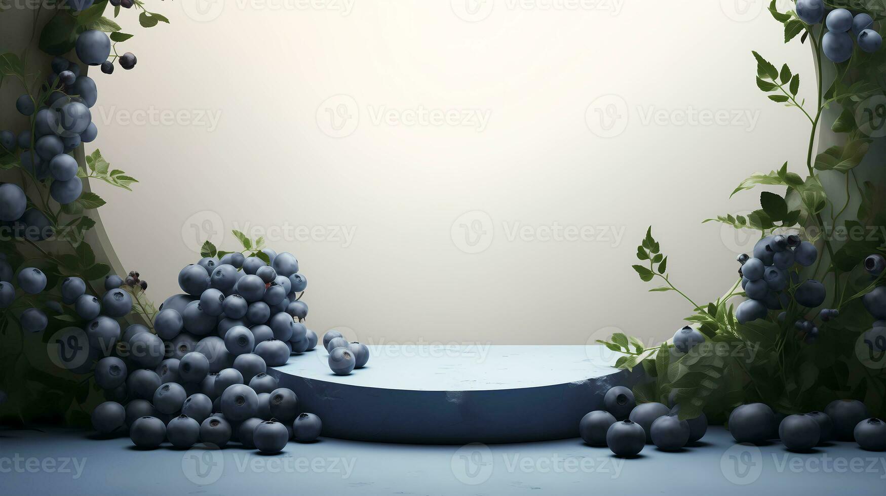 AI generated Minimal scene empty podium with fresh blueberry. Pedestal for cosmetic product of blueberry. Studio photography. photo