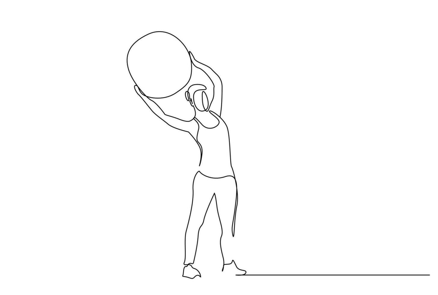 joven atleta mujer pilates pelota equilibrar Deportes salud actitud lleno cuerpo longitud línea Arte diseño vector