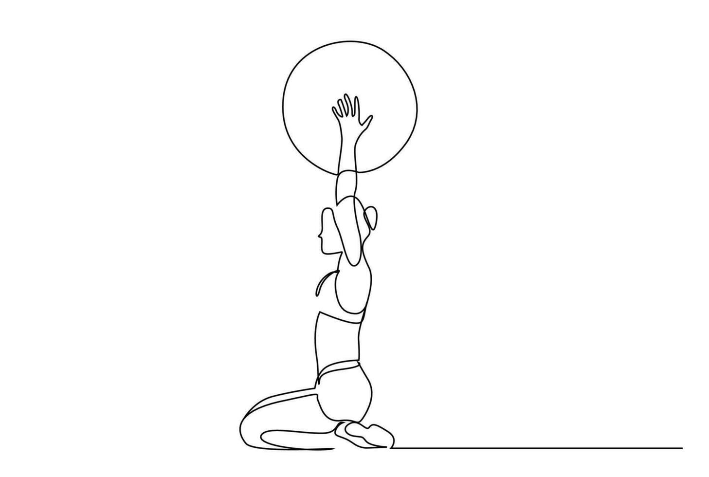 young athlete woman pilates ball balance sports health pose full body length line art design vector