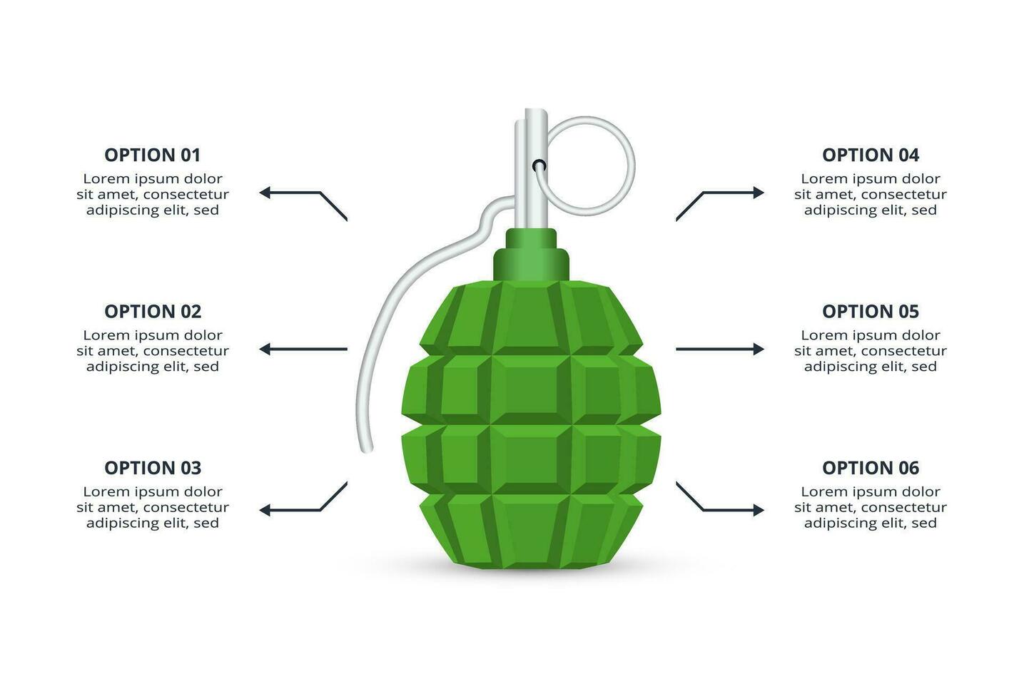 Grenade concept for infographic with 6 steps, options, parts or processes. Business data visualization. vector