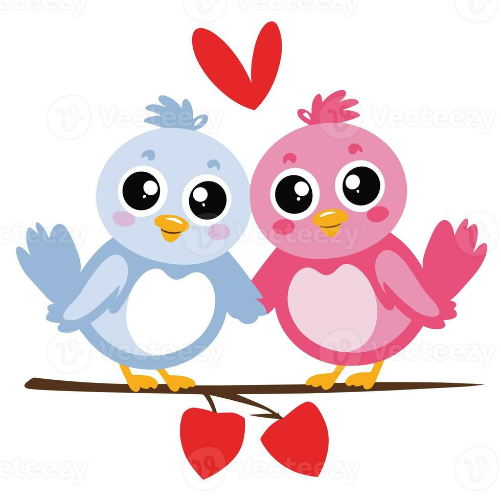 AI generated two birds in love on a twig on a white background photo