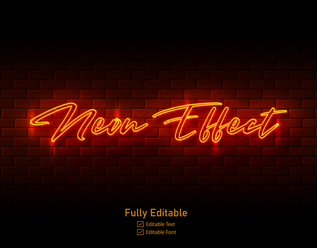 Vector neon  effect logo for neon text effect and neon light night party editable text effect and restaurant psd