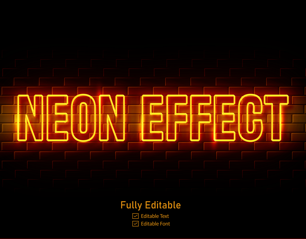 Vector neon  effect logo for neon text effect and neon light night party editable text effect and restaurant psd