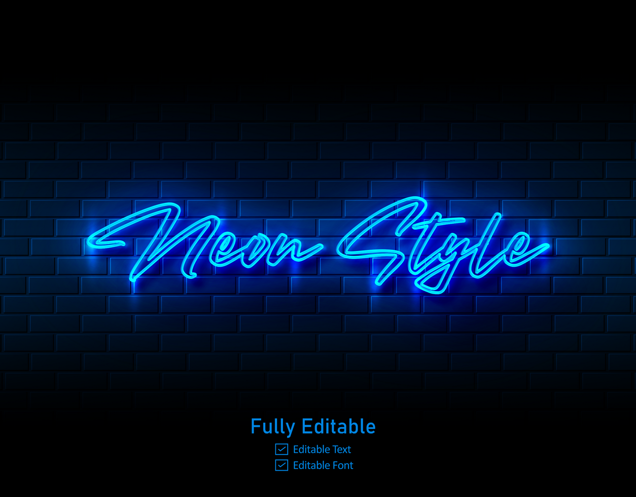 Vector neon  effect logo for neon text effect and neon light night party editable text effect and restaurant psd