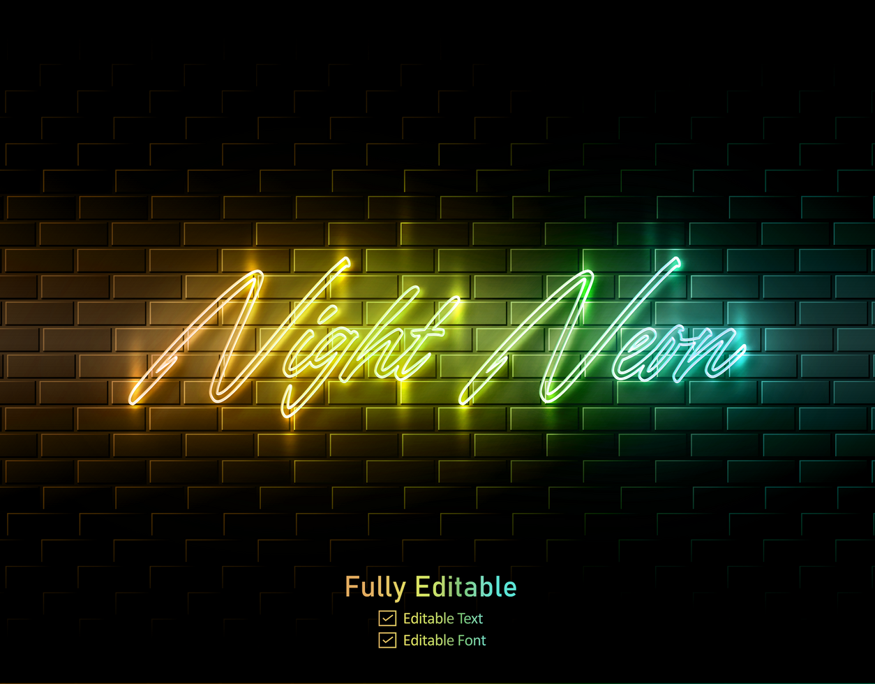 Neon text effect for neon effect logo and and neon light effect for night part lettering typeface psd